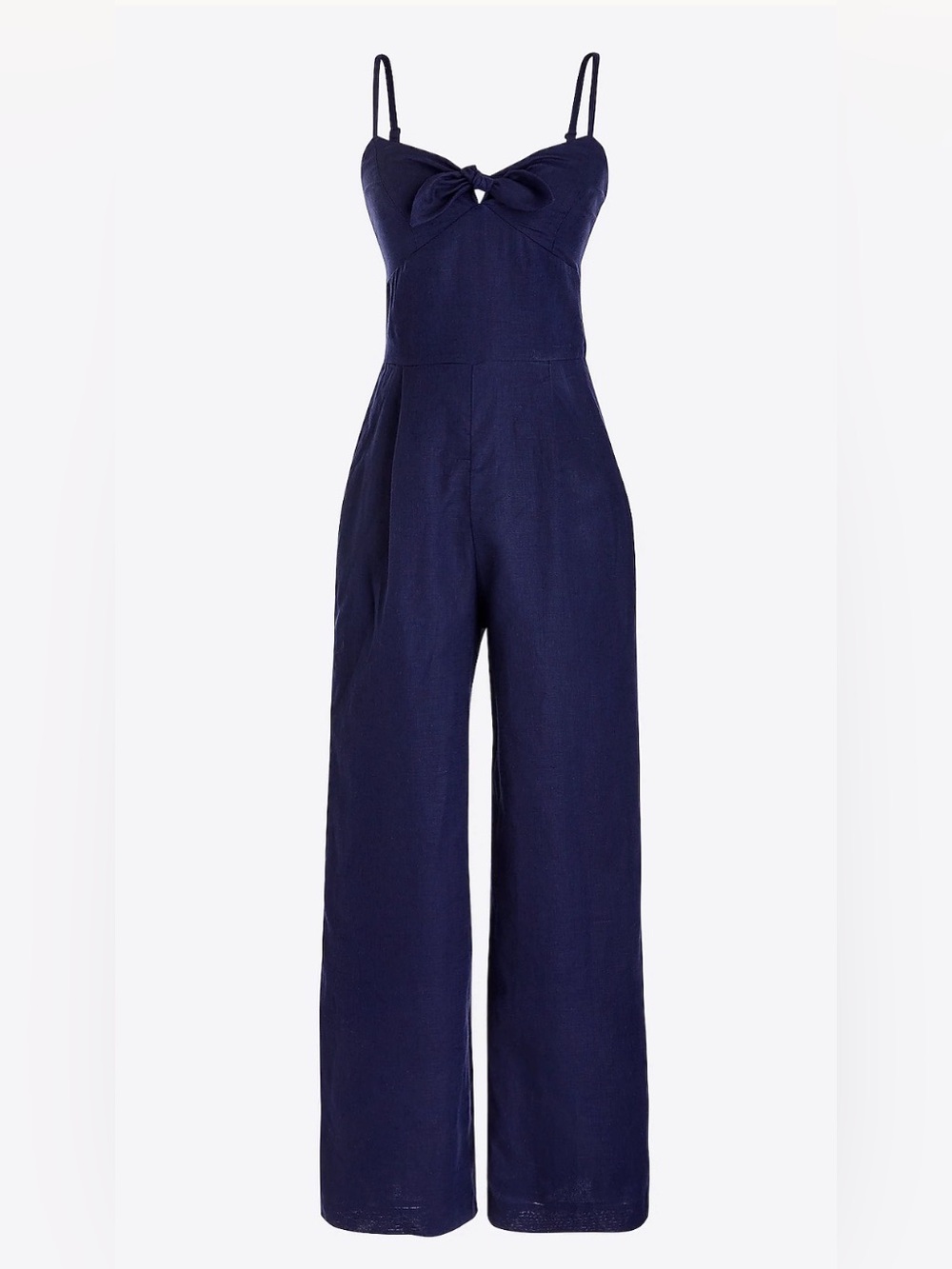 J. Crew Navy Tie-front jumpsuit in linen-cotton - dark ink color